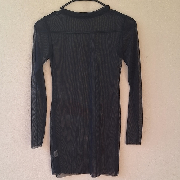 Mesh Black Long Sleeve Mini Dress One Size - Picture 4 of 5